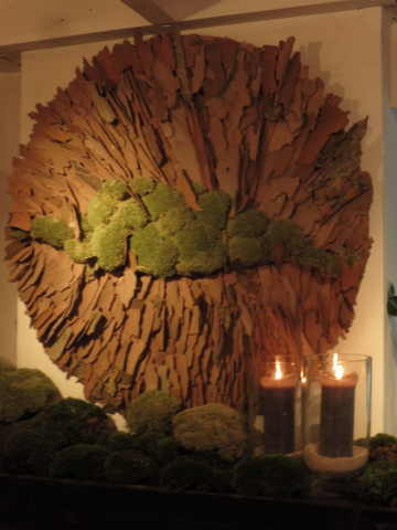 Nature@home: wanddecoratie met hout en bolmos / walldecoration with wood and moss